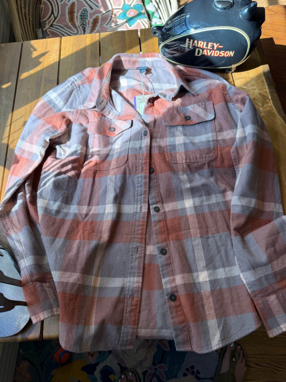 NWT Patagonia Women's Plaid Button-Down Shirt - Rust and Light Gray